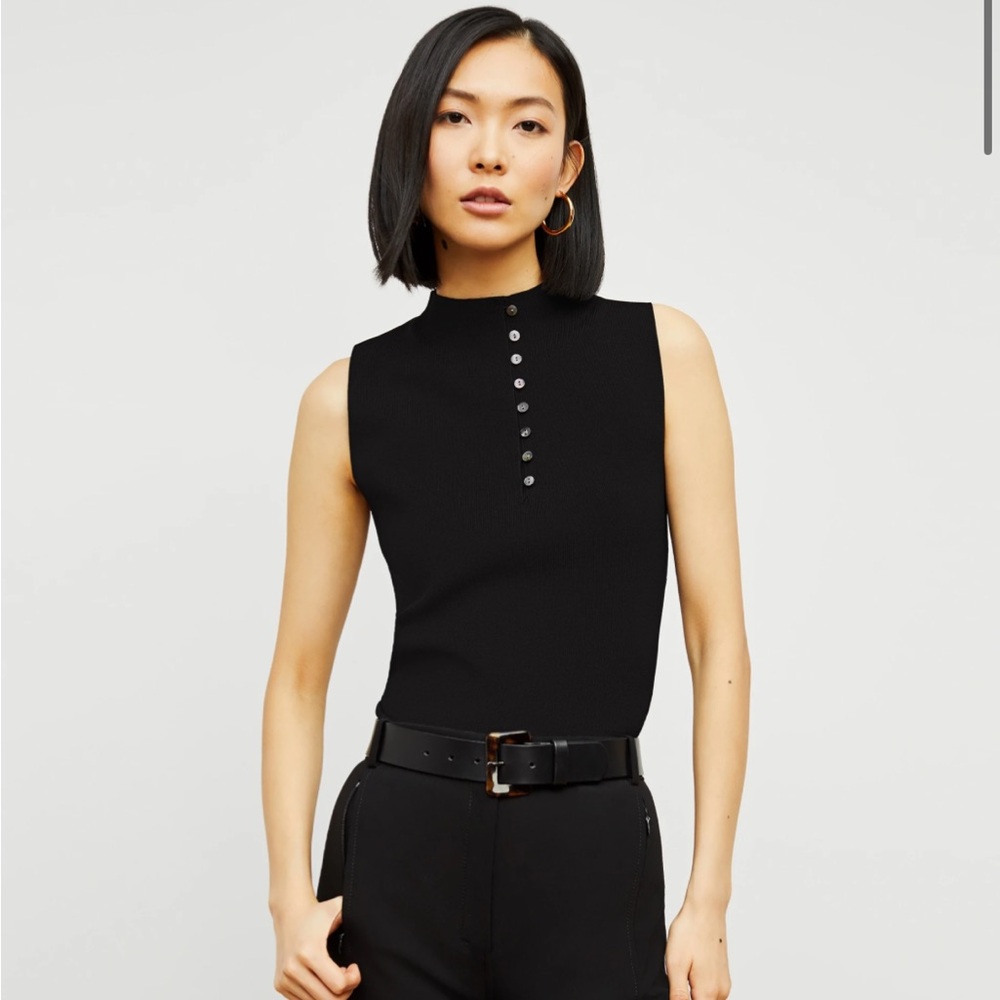 M.M. LaFleur Malki Blouse Jardigan Knit Top Black Button Up Tank